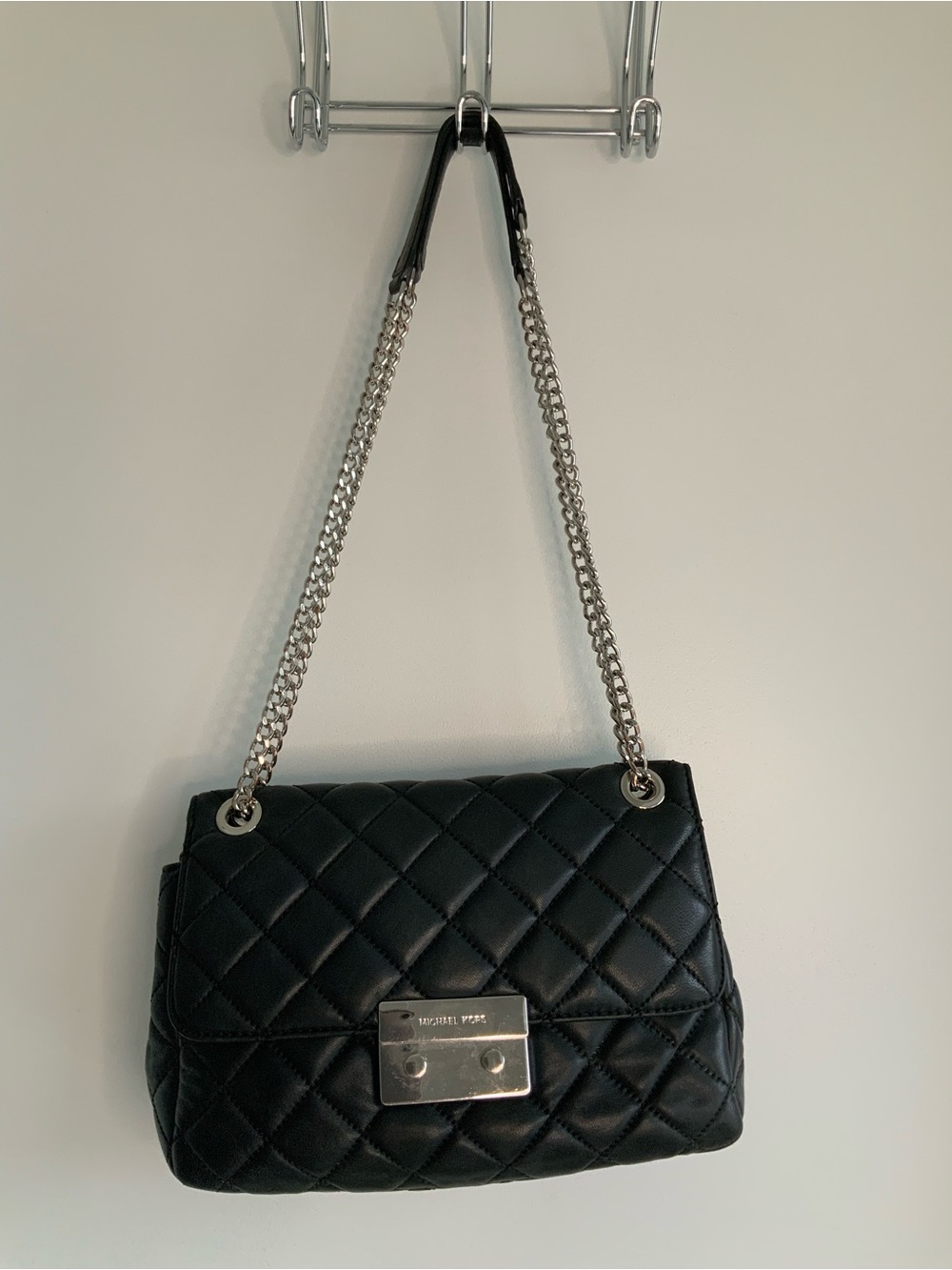 Micheal kors lamb leather Black Quilted Shoulder Bag with silver hardware